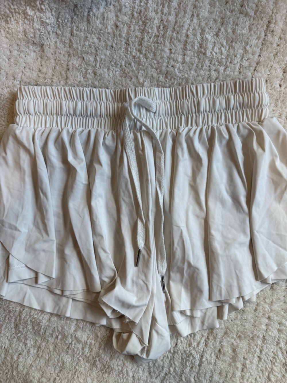 White Women's Ruffle Drawstring Shorts